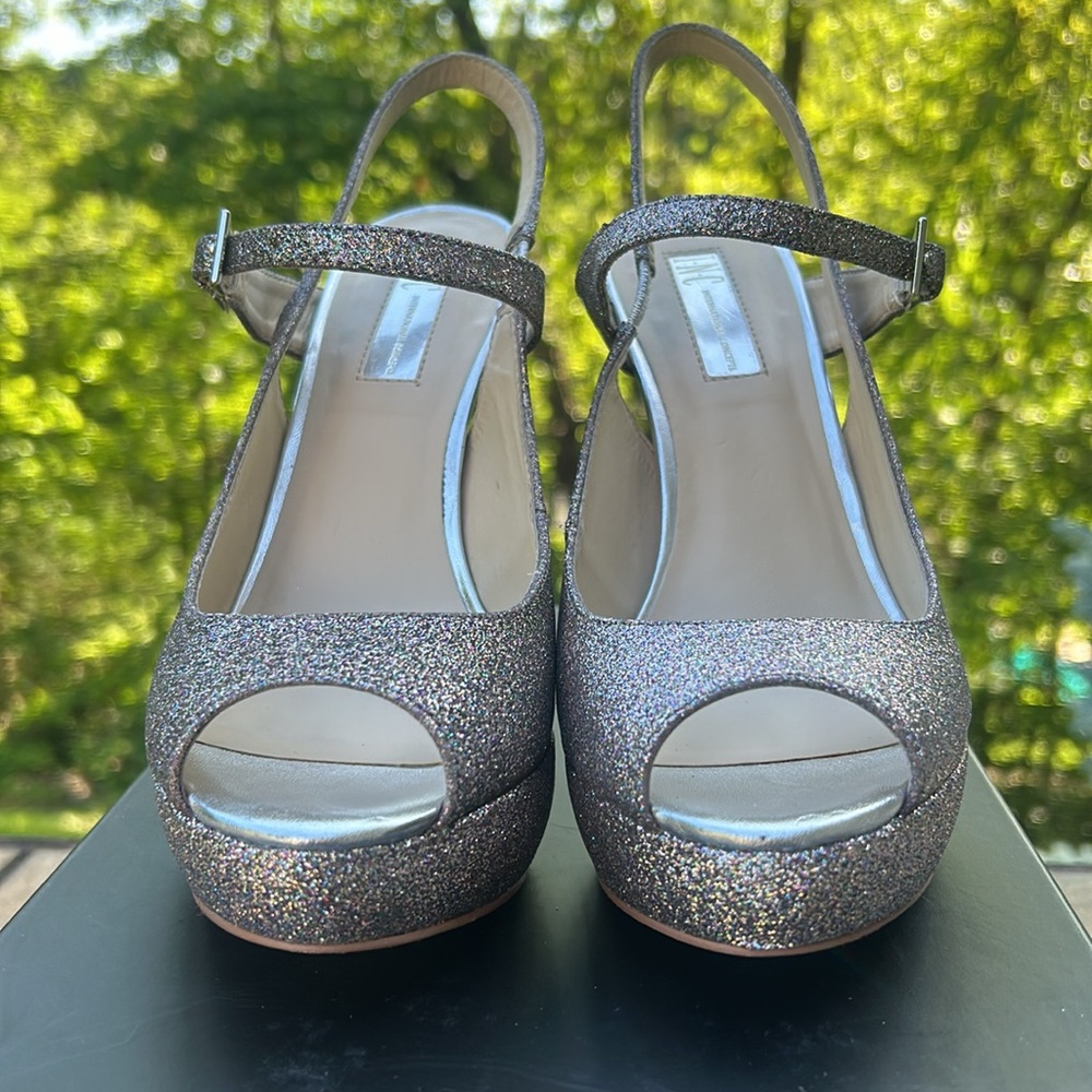 INC Mariela Multi-Colored Sparkle Heels Glitter Sz 7.5 Platform Peep Toe - Picture 6 of 17